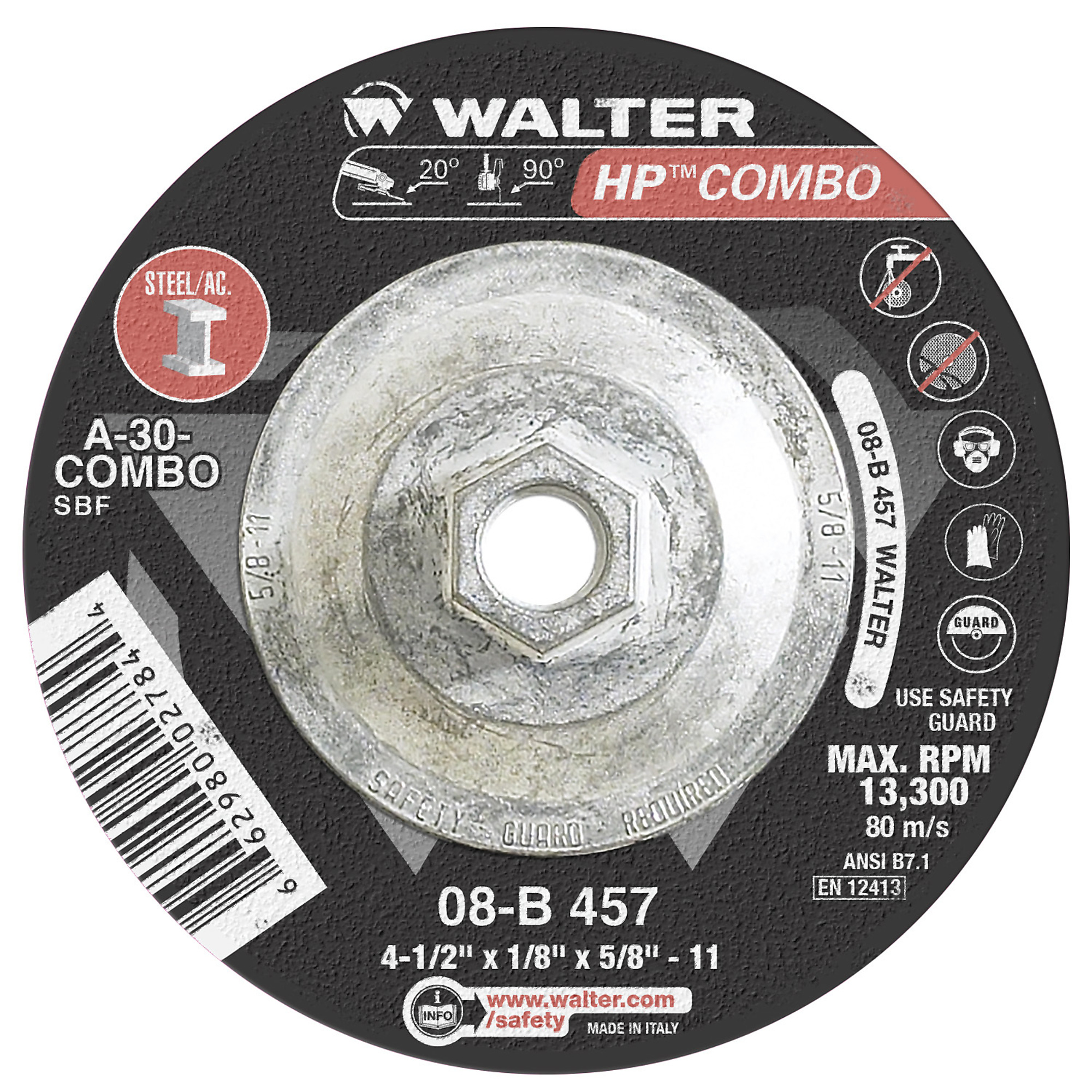 Walter 4-1/2in. x 1/8in. x 5/8-11 Angle Grinder Grinding Wheels — Reinforced, Long-Lasting, Pack of 10, Model# 08B457